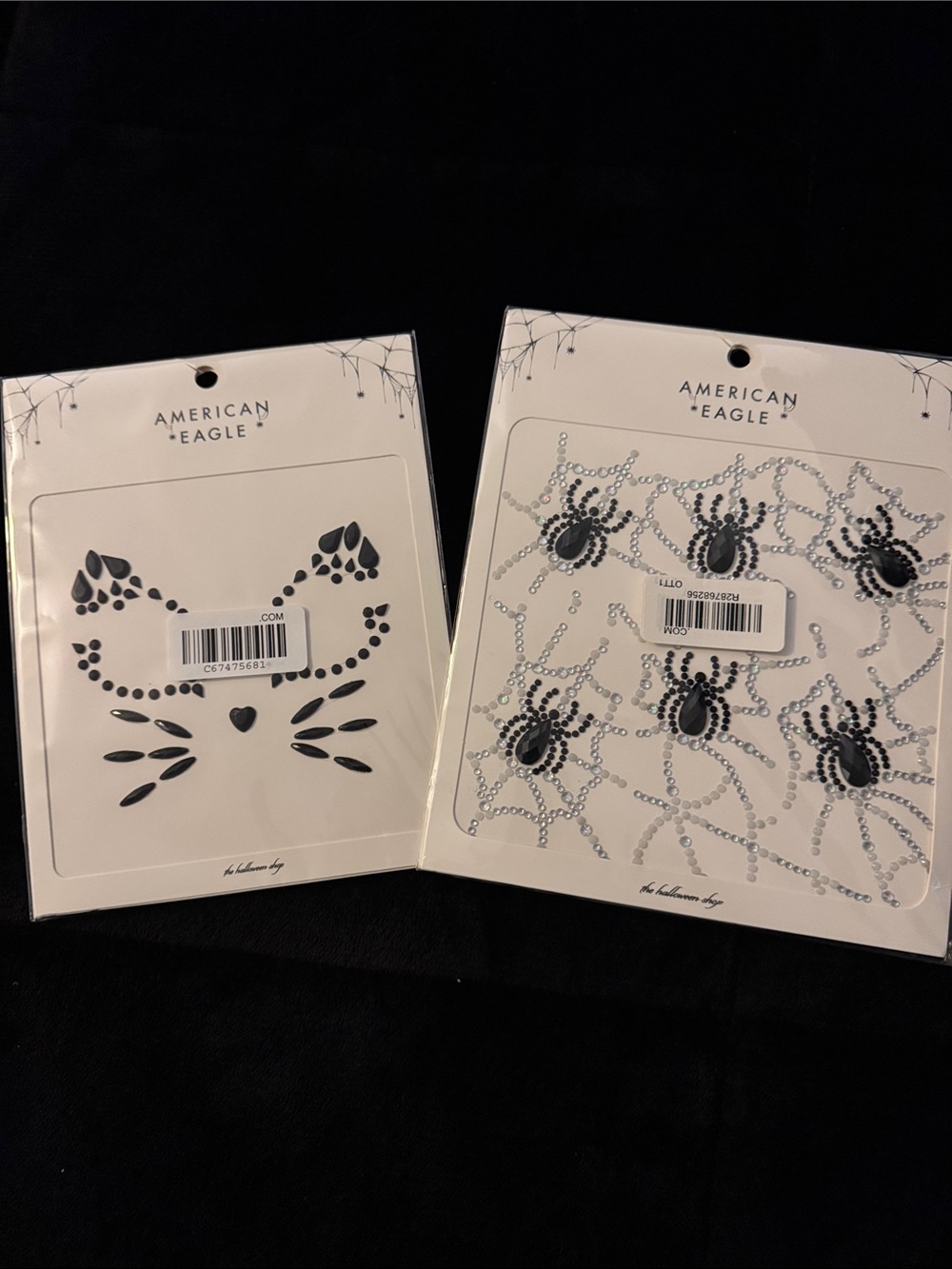 American Eagle Outfitters Black Gem Cat Face and Spider Web Sticker Set
